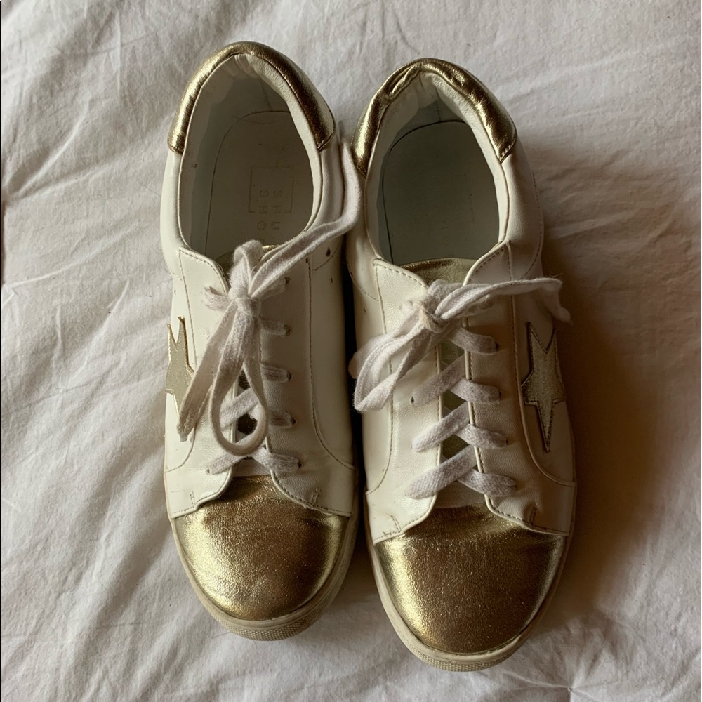 white & gold sneakers